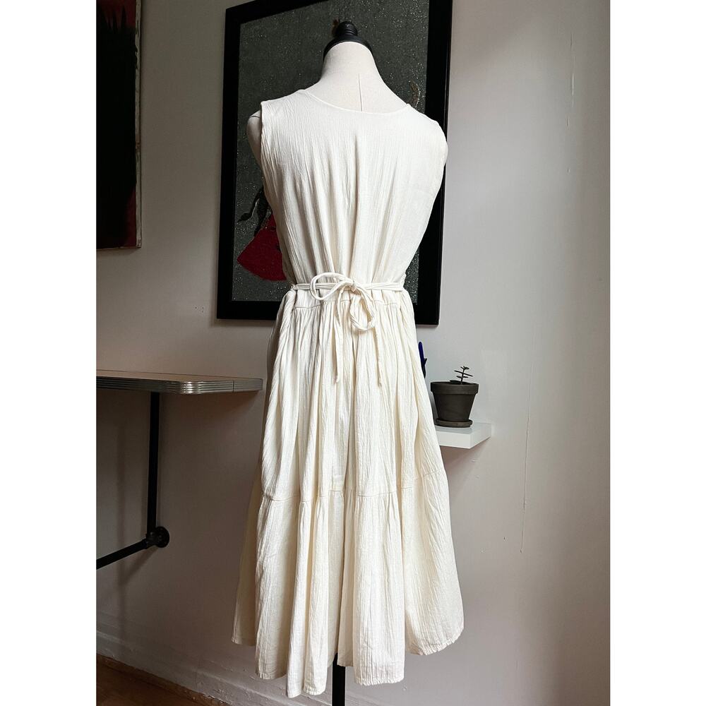 Vintage 60s Crochet Gauze Midi Dress | Ivory Cotton Lace Cottagecore Boho | M/L - Picture 7 of 10